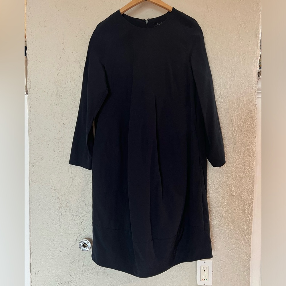 COS Navy Asymmetrical Tiered Panel Dress